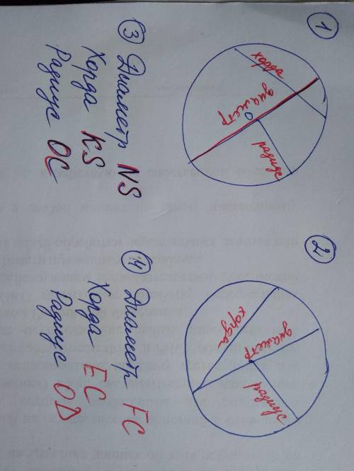 Сделайте задания Начертите на тетради окружности, укажите:диаметр хорду, радиус окружности сделайте