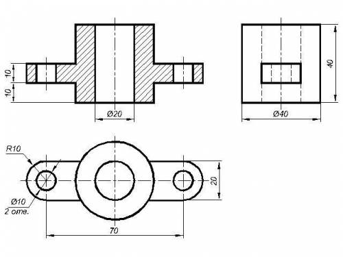 с черчением, нужно нарисовать все 3 вида желательно на клеточках, на одном сделать разрез