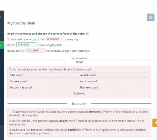 My healthy plate Кто делал это в онлайн мектеп, дайте ответ Read the sentence and choose the correct