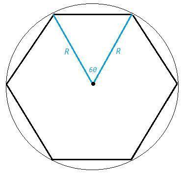 Около правильного шестиугольника, сторона которого равна 16 см, описан круг. Вычисли площадь круга (