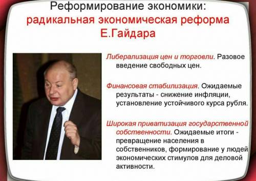 ОТВЕТИТЬ НА ВОПРОС ПО ИСТОРИИ 10 КЛАССА Как вы объясните то, что гайдаровские реформы 1992 года были