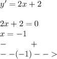 y' = 2x + 2 \\ \\ 2x + 2 = 0 \\ x = - 1 \\ - \: \: \: \: \: \: \: \: \: \: \: \: + \\ - - ( - 1) - -