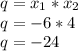 q=x_{1} *x_{2} \\q=-6*4\\q=-24