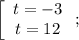 \left[\begin{array}{c}t=-3\\t=12\end{array}\right;