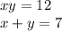 xy=12\\x+y=7