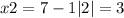 x2 = 7 - 1 |2| = 3