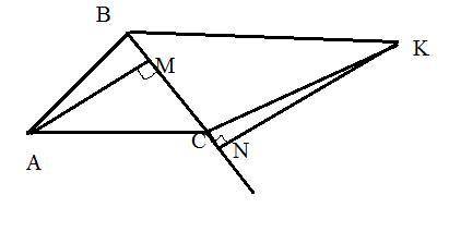 Трикутники АВС і KBС мають спільну сторону ВС. Висоти трикутників, проведені до цієї сторони, віднос