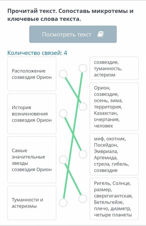 Прочитай текст. Сопоставь микротемы и ключевые слова текста. Посмотреть текстКоличество связей: 4Рас