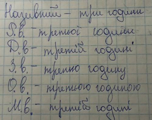 сделайте відмінювання словосполученя три години​