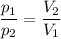 \dfrac{p_1}{p_2} = \dfrac{V_2}{V_1}