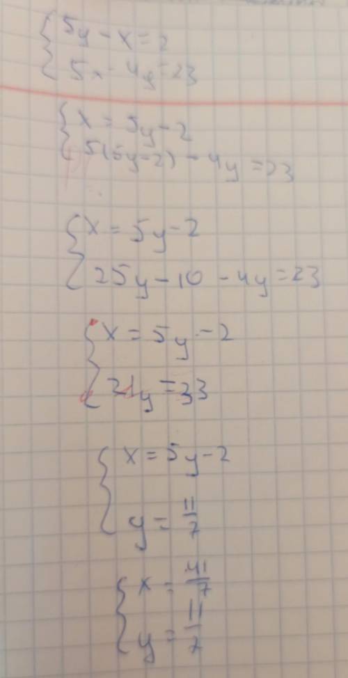 5у — x = 2 5х – 4 y= 23 выражение