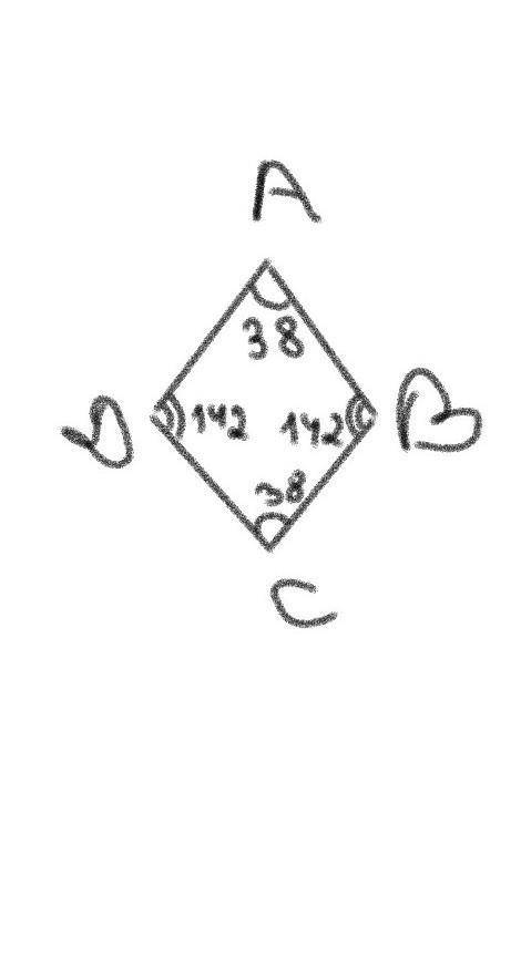 Вычисли остальные углы ромба, если угол А равен 38°. B С A D 4 B = 4 C = 4 D =