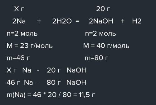 Обчисліть масу натрію, необхідну для одержання 20 г натрій гідроксиду