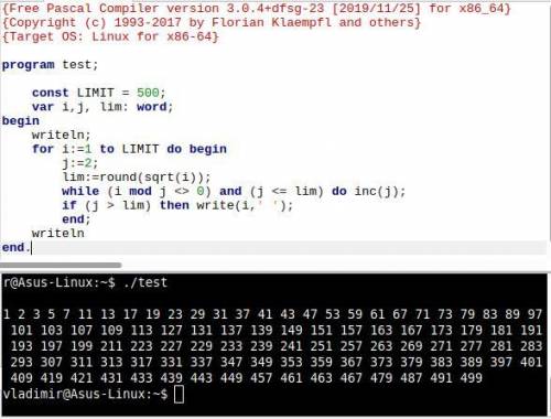 3. Виправте помилки у програмі Друк простих чисел const LIMIT = 500; var i,j, lim: word; begin write