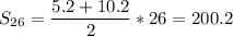 \displaystyle S_{26} = \frac{5.2+10.2}{2} *26=200.2