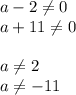 a - 2 \ne0\\ a + 11\ne0 \\ \\ a \ne2\\ a\ne - 11