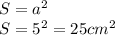 S=a^{2}\\S=5^{2} =25cm^{2}