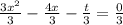 \frac{3x^{2} }{3}-\frac{4x}{3} -\frac{t}{3}=\frac{0}{3}