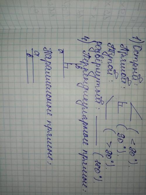 решить 1) Побудувати кути: гострий, прямий, тупий і розгорнутий 4) Побудуйте перпендикулярні і парал