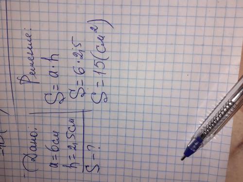 Сторона паралелограма = 6 см, а висота, проведена до цієї сторони = 2,5 см. Знайдіть площу паралелог