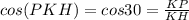 cos(PKH) = cos 30 = \frac{KP}{KH}