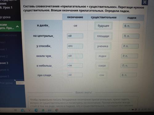 Составь словосочетания «прилагательное + существительное». Перетащи нужн существительное. Впиши окон