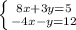 \left \{ {{8x+3y=5} \atop {-4x-y=12}} \right.