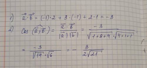 Даны векторы а (-1; 3; 2) и b (2; -1; 1) а) найдите скалярное произведение векторов (а+b)(a-b) б) на