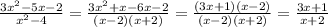 \frac{3x {}^{2} - 5x - 2 }{x {}^{2} - 4 } = \frac{3x {}^{2} + x - 6x - 2 }{( x - 2)(x + 2) } = \frac{(3x + 1)(x - 2)}{(x - 2)(x + 2)} = \frac{3x + 1}{x + 2}