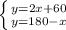 \left \{ {{y= 2x+60} \atop {y = 180-x}} \right.