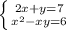 \left \{ {{2x+y=7} \atop {x^2-xy=6}} \right.