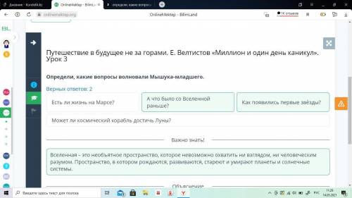 определи, какие вопросы волновали Мышука младшего? 2 ответа. 1 может либо космический корабль достич