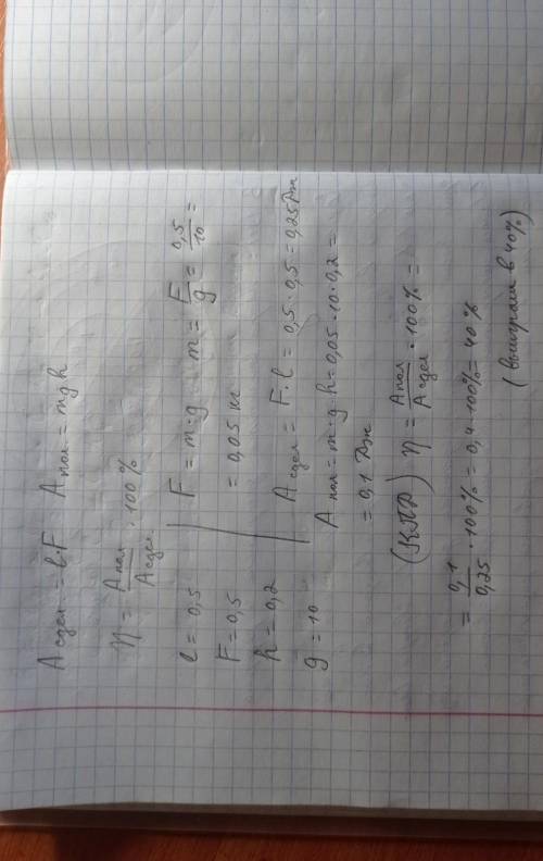 F=0.5 L=0.5 h=0.2 визначте, який виграш у силі отримали б піднімаючи брусок ідеальною похилою площин