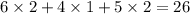 6 \times 2 + 4 \times 1 + 5 \times 2 = 26