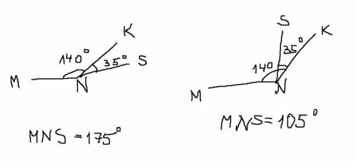 4. Два угла MNK и SNK имеют общую сторону NK. Какую градусную меру может иметь угол MNS, если MNK =