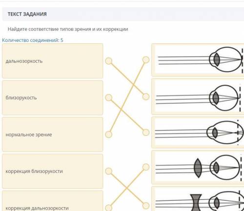 Найдите соответствие типов зрения и их коррекции ю​