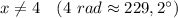 x\ne 4\ \ \ (4\ rad\approx 229,2^\circ )