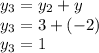 y_{3} = y_{2} + y\\y_{3} = 3 + (-2) \\y_{3} = 1