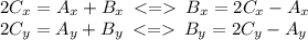 2C_x= {A_x+B_x} \: < = \: B_x = 2C_x - A_x\\2C_y= {A_y+B_y} \: < = \: B_y = 2C_y - A_y\\