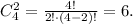 C_4^2=\frac{4!}{2!\cdot (4-2)!}=6.