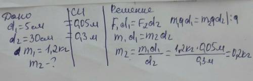 5. Довжина меншого плеча важеля 5см, а більшого 30см. До меншого плеча підвісили вантаж 1,2кг. Ванта