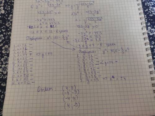 сколько существует различных пар x y для которых 3x^2 + 5y^2 = 453 истинно. Приведите все возможные