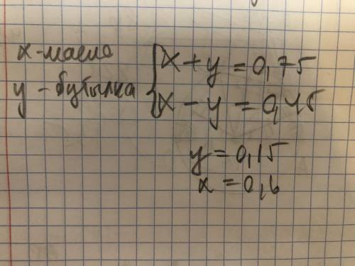 Масса масла с бутылкой 0,75кг. Бутылка легче масла на 0,45кг. Какова масса бутылки?​