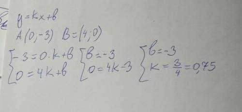 график функции y = kx + b пересекает оси координат в точках A (0;- 3) и B (4; 0) найди значение k и