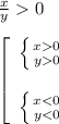 \frac{x}{y} 0\\\\\left[\begin{array}{c}\left \{ {{x0} \atop {y0}} \right.\\\\\left \{ {{x