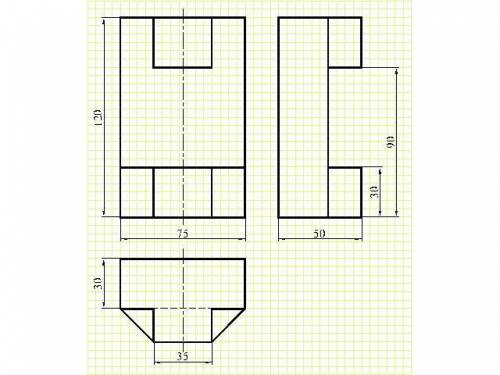 По двум заданным видам детали постройте третий и 3D проекцию