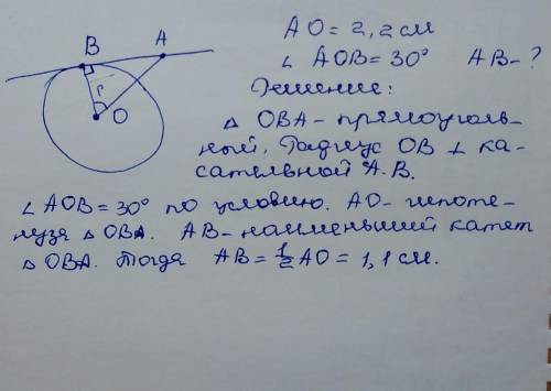 Прямая AB касается окружности с центром в точке O радиуса r в точке B Найдите AB (в см), если извест