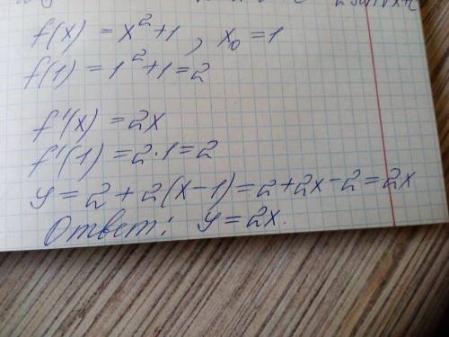 Напишите уравнение касательной к графику функции f(x)=x^2+1 в точке его с абсциссой x0=1