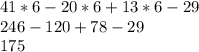 41*6-20*6+13*6-29\\246-120+78-29\\175