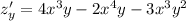 z'_y = 4 {x}^{3} y - 2 {x}^{4} y - 3 {x}^{3} {y}^{2}